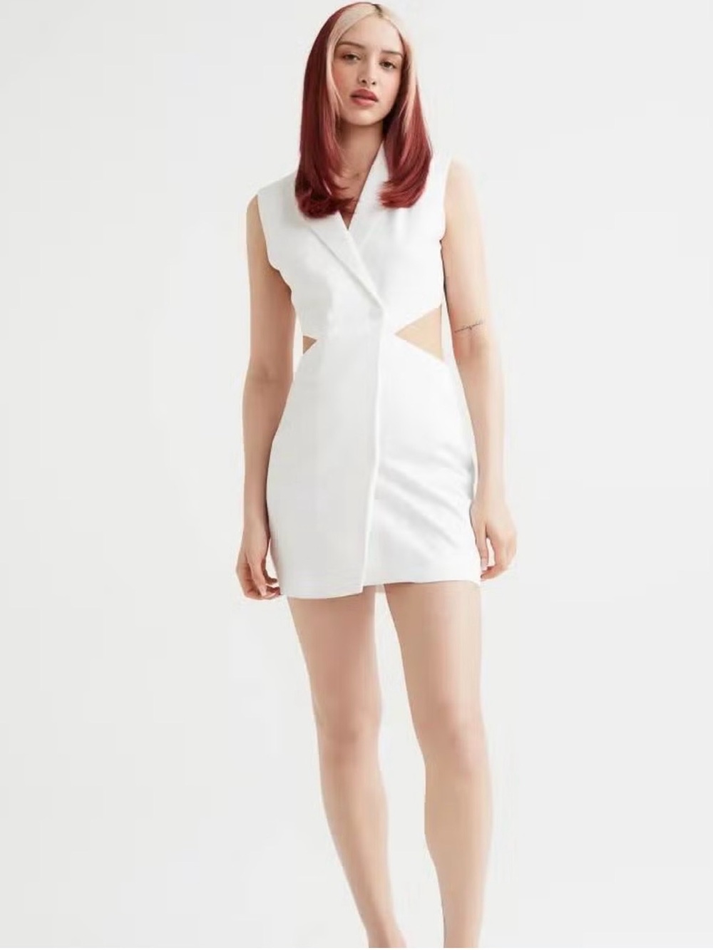 H&M Sleeveless White Cutout Blazer Dress